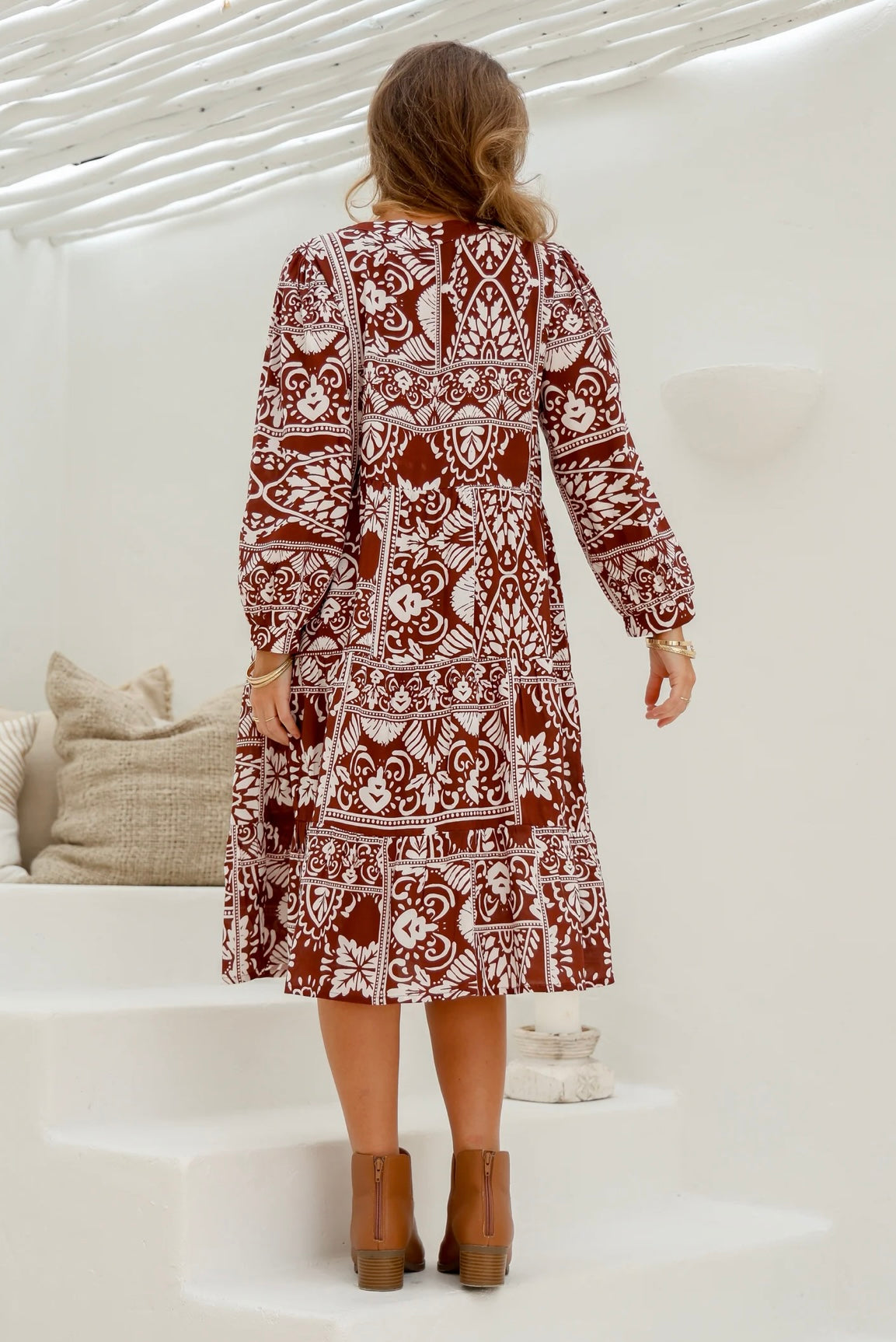 JOOP & GYPSY ROSALIE MIDI DRESS WITH V-NECK AND POCKETS CHOCOLATE🤎