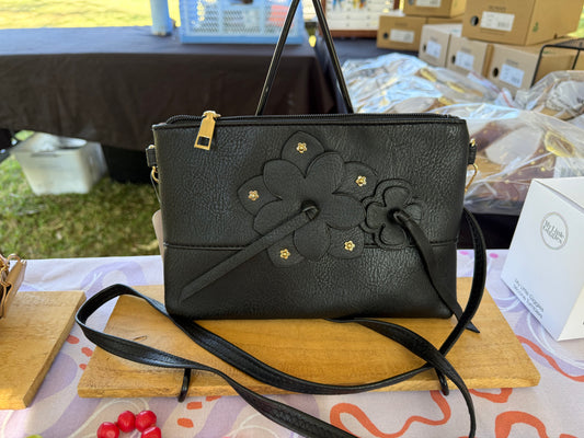 Black flower crossbody bag